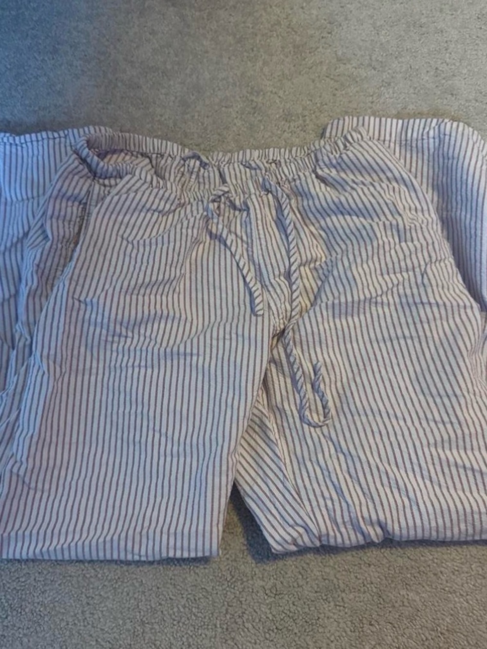 Brandy Melville Blue and White Striped Drawstring Trousers